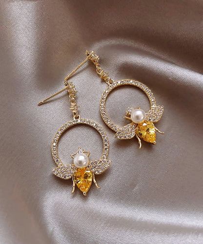 Chic Yellow Alloy Crystal Zircon Bee Hoop Earrings LY1800 - fabuloryshop