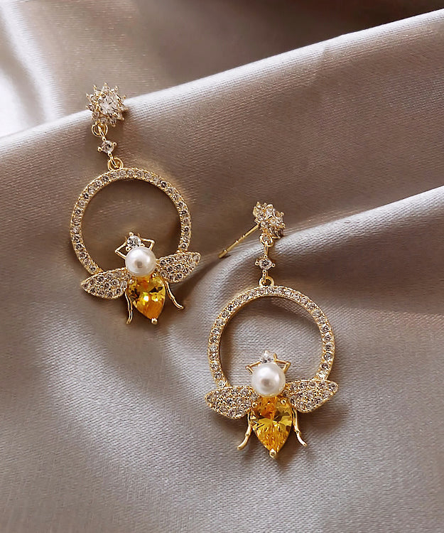 Chic Yellow Alloy Crystal Zircon Bee Hoop Earrings LY1800 - fabuloryshop