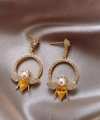 Chic Yellow Alloy Crystal Zircon Bee Hoop Earrings LY1800 - fabuloryshop