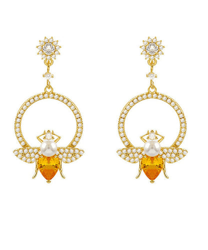 Chic Yellow Alloy Crystal Zircon Bee Hoop Earrings LY1800 - fabuloryshop