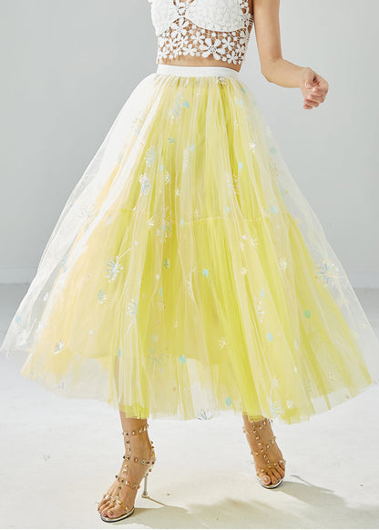 Chic Yellow Dandelion Embroideried Wear On Both Sides Tulle Skirts Summer LY6075 - fabuloryshop