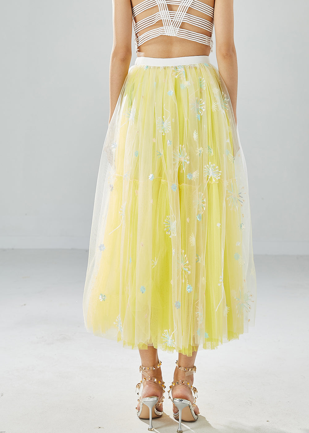 Chic Yellow Dandelion Embroideried Wear On Both Sides Tulle Skirts Summer LY6075 - fabuloryshop