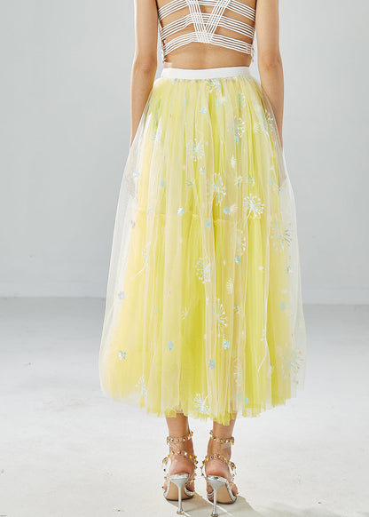 Chic Yellow Dandelion Embroideried Wear On Both Sides Tulle Skirts Summer LY6075 - fabuloryshop