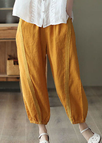 Chic Yellow Pockets Patchwork Linen Harem Pants Summer LY0228 - fabuloryshop