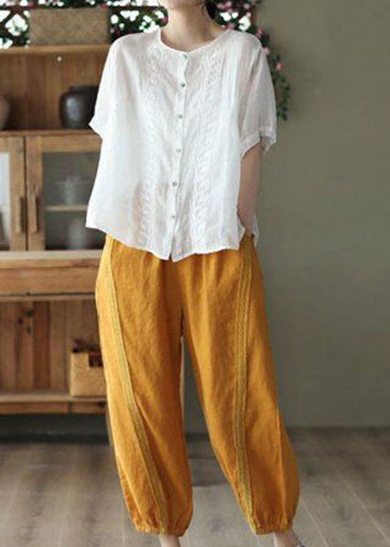 Chic Yellow Pockets Patchwork Linen Harem Pants Summer LY0228 - fabuloryshop