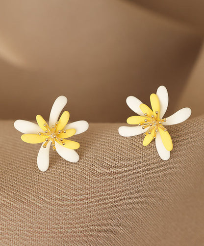 Chic Yellow White Floral Acrylic Stud Earrings Ada Fashion