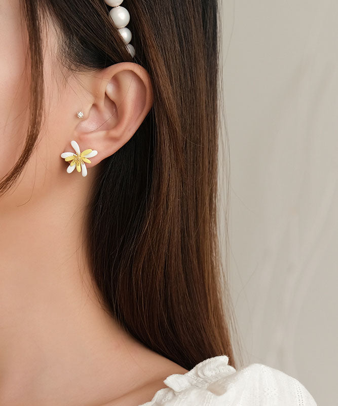 Chic Yellow White Floral Acrylic Stud Earrings Ada Fashion