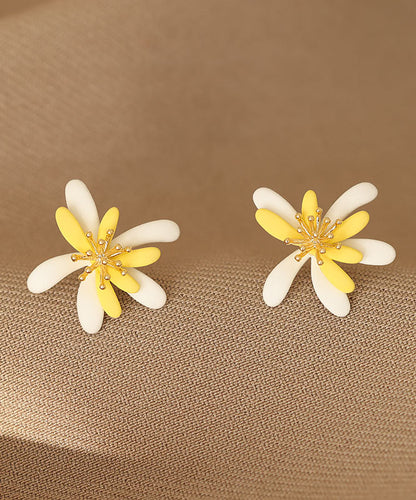 Chic Yellow White Floral Acrylic Stud Earrings Ada Fashion