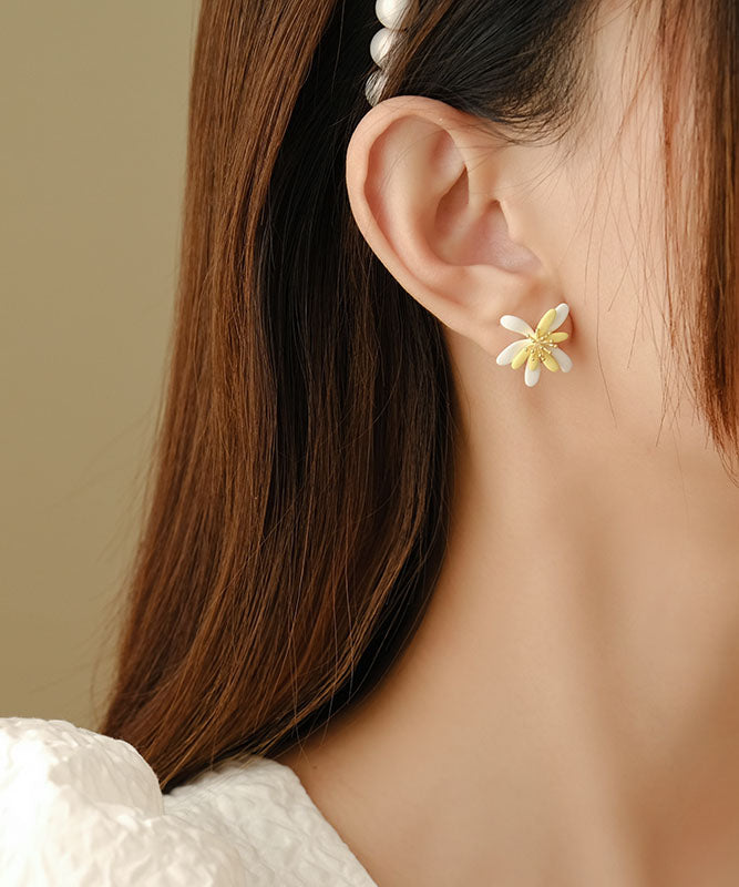 Chic Yellow White Floral Acrylic Stud Earrings Ada Fashion