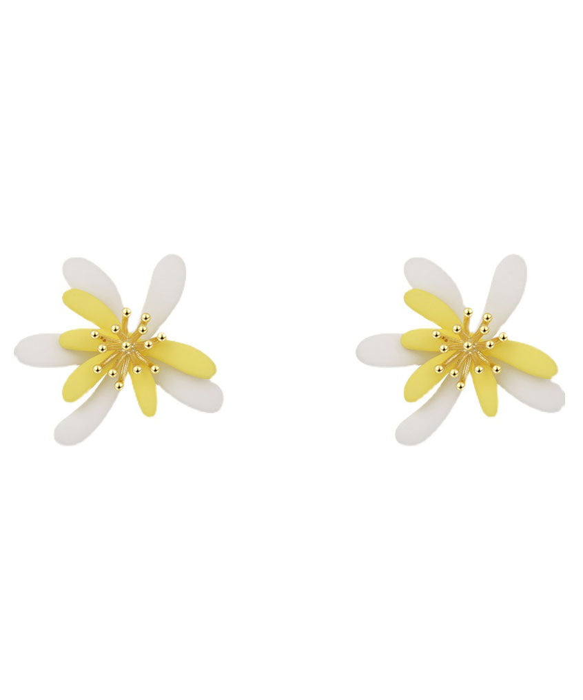 Chic Yellow White Floral Acrylic Stud Earrings Ada Fashion