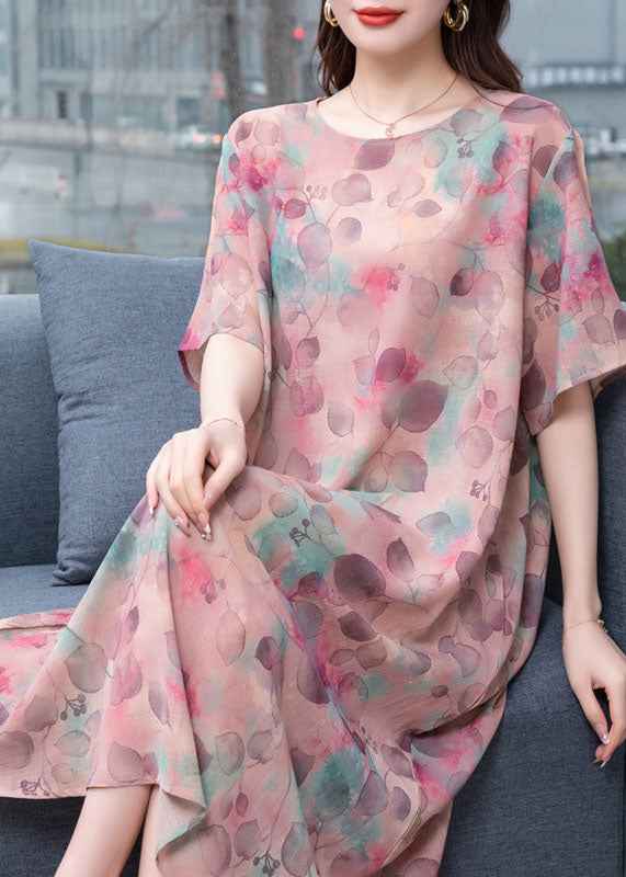 Chic light Purple O-Neck Print Patchwork Chiffon Dresses Summer LY6490 - fabuloryshop