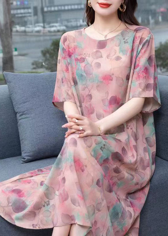 Chic light Purple O-Neck Print Patchwork Chiffon Dresses Summer LY6490 - fabuloryshop