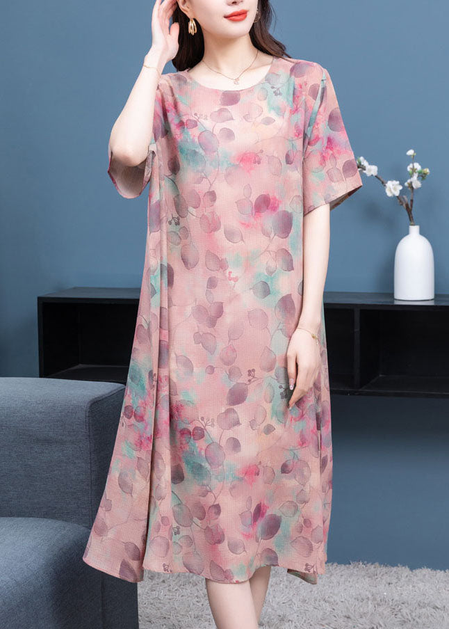 Chic light Purple O-Neck Print Patchwork Chiffon Dresses Summer LY6490 - fabuloryshop