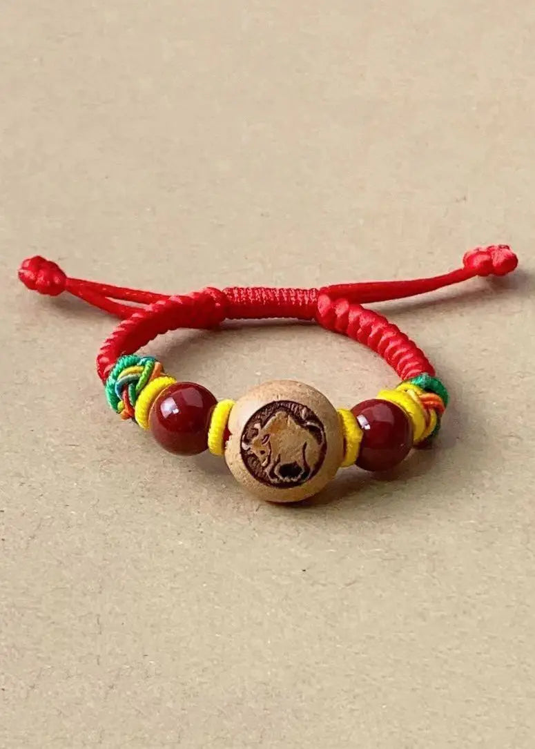 Children Cinnabar Peach Wood Zodiac Hand Woven Bracelet Ada Fashion