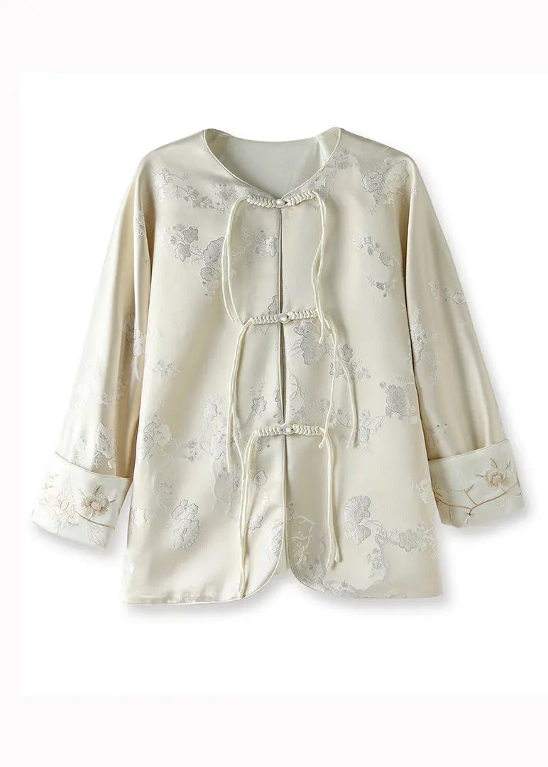 Chinese Style Apricot Tasseled Button Embroideried Silk Coats Fall Ada Fashion