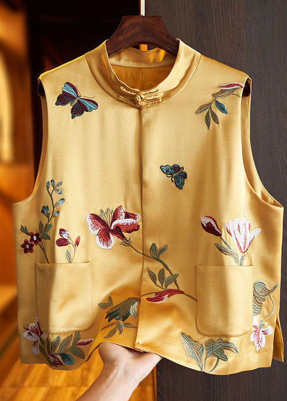 Chinese Style Black Butterfly Embroideried Patchwork Silk Vest Sleeveless LC0234 - fabuloryshop