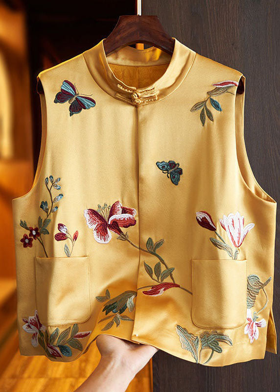 Chinese Style Black Butterfly Embroideried Patchwork Silk Vest Sleeveless LY1699 - fabuloryshop