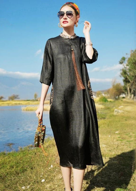 Chinese Style Black Embroideried Tasseled Silk Dresses Bracelet Sleeve LC0215 - fabuloryshop