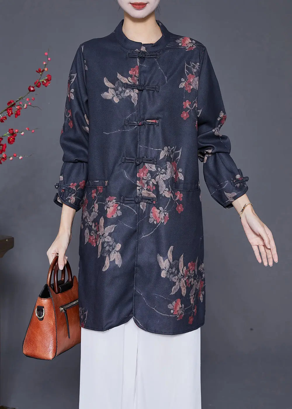 Chinese Style Black Print Linen Long Clothes Fall Ada Fashion