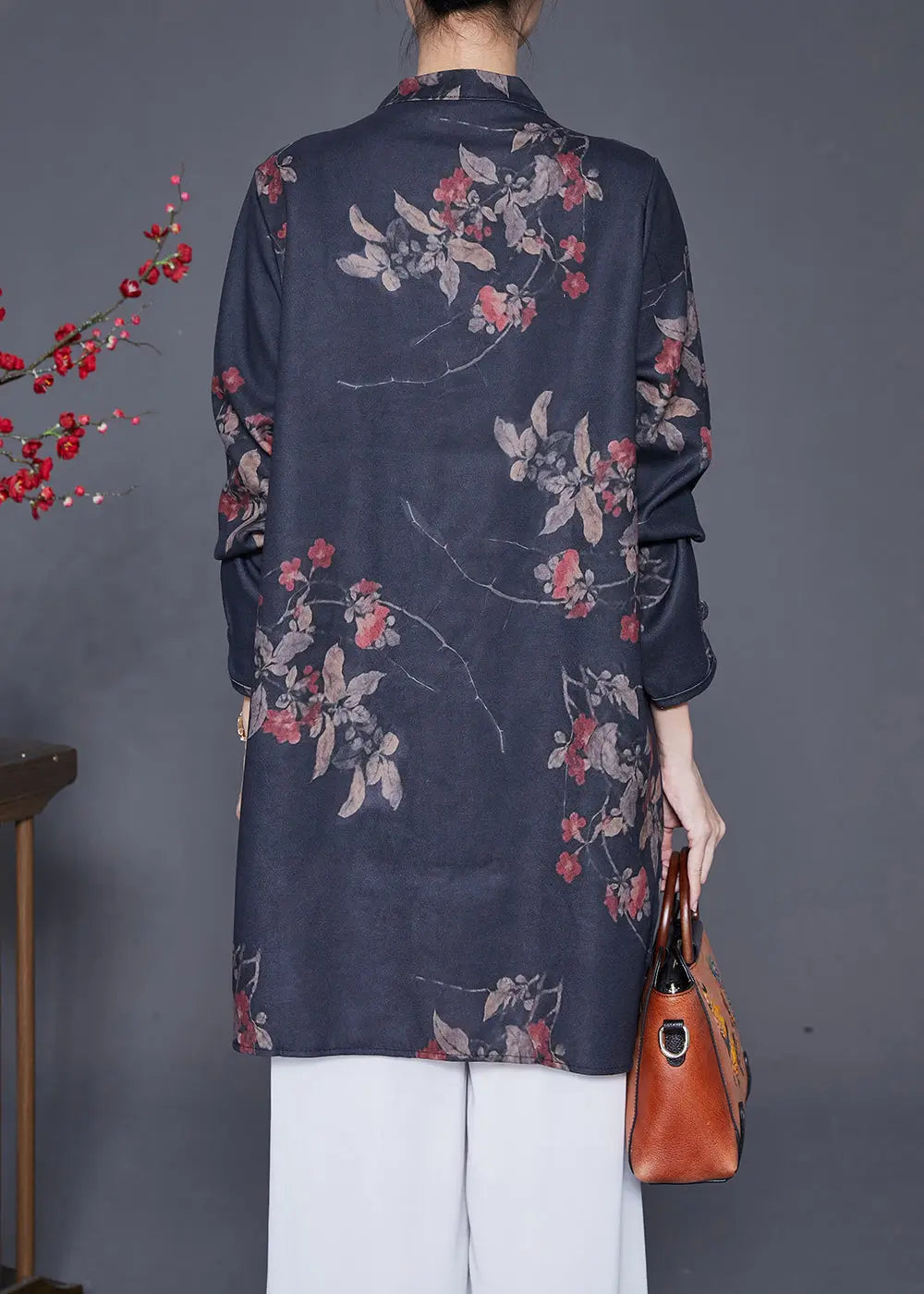 Chinese Style Black Print Linen Long Clothes Fall Ada Fashion
