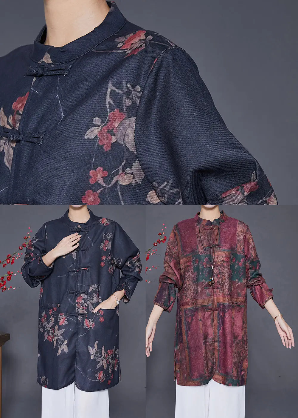 Chinese Style Black Print Linen Long Clothes Fall Ada Fashion