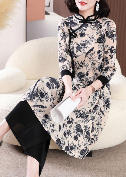 Chinese Style Black Print Wrinkled Long Dress Two Pieces Set Summer LY2777 - fabuloryshop