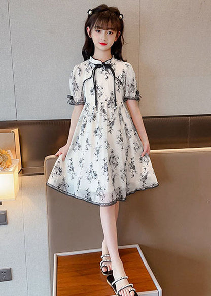 Chinese Style Black Tasseled Print Patchwork Chiffon Baby Girls Dress Summer LY6417 - fabuloryshop