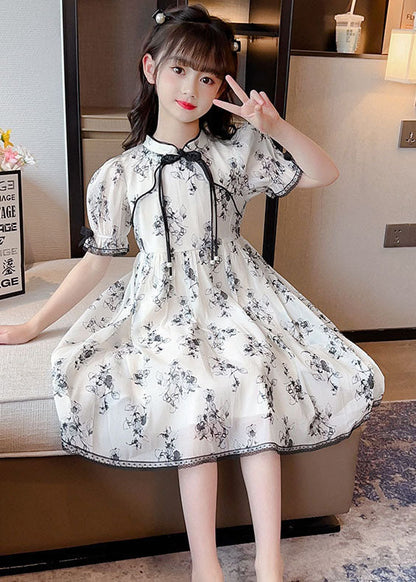 Chinese Style Black Tasseled Print Patchwork Chiffon Baby Girls Dress Summer LY6417 - fabuloryshop