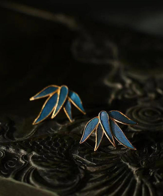 Chinese Style Blue Asymmetric Silver Stud Earrings Ada Fashion