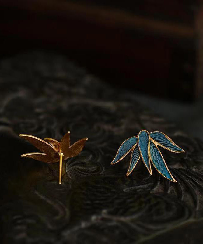 Chinese Style Blue Asymmetric Silver Stud Earrings Ada Fashion