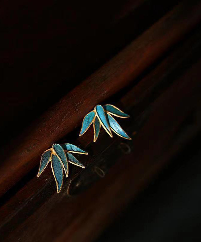 Chinese Style Blue Asymmetric Silver Stud Earrings Ada Fashion