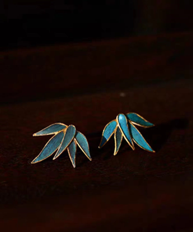 Chinese Style Blue Asymmetric Silver Stud Earrings Ada Fashion