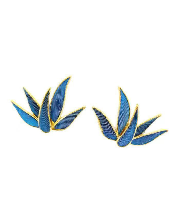 Chinese Style Blue Asymmetric Silver Stud Earrings Ada Fashion