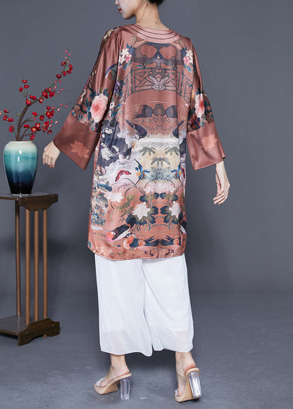 Chinese Style Coffee Chinese Button Print Silk Dress Spring LY4827 - fabuloryshop