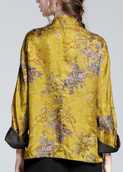 Chinese Style Print4 Stand Collar Button Print Silk Coats Long Sleeve Ada Fashion