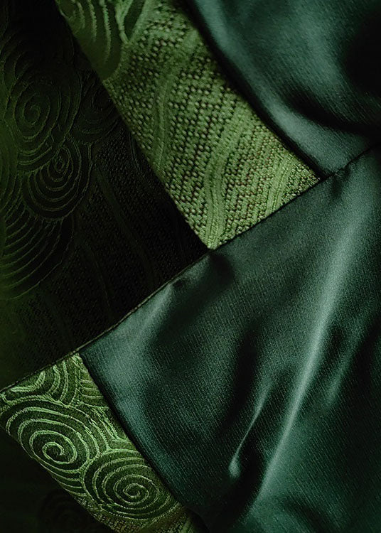 Chinese Style Green Tasseled Button Jacquard Silk Coats Spring LY0977 - fabuloryshop