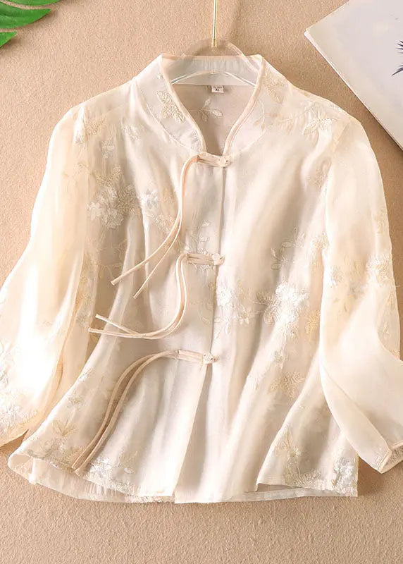 Chinese Style Green Tasseled Embroideried Patchwork Tulle Shirt Top Long sleeve Ada Fashion