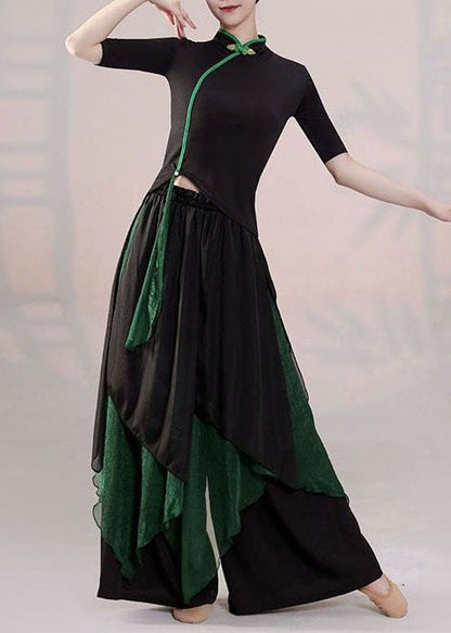 Chinese Style Green Tops And Skirts Silk Two-Piece Set Summer LY4547 - fabuloryshop