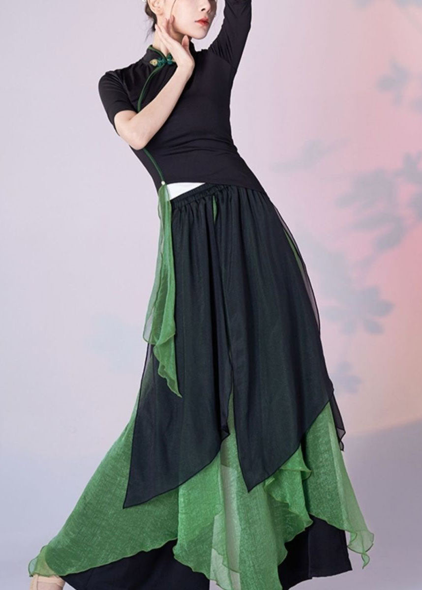 Chinese Style Green Tops And Skirts Silk Two-Piece Set Summer LY4547 - fabuloryshop