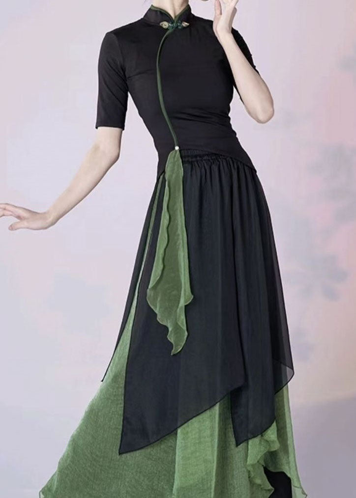 Chinese Style Green Tops And Skirts Silk Two-Piece Set Summer LY4547 - fabuloryshop