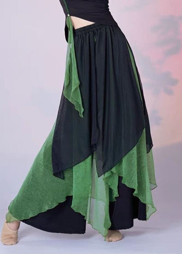 Chinese Style Green Tops And Skirts Silk Two-Piece Set Summer LY4547 - fabuloryshop