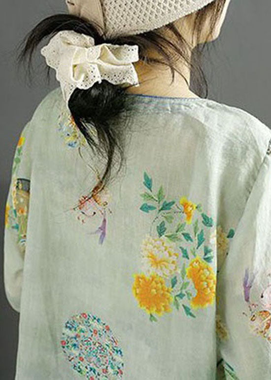 Chinese Style Light Blue Print Asymmetrical Patchwork Linen Tops Summer LY4115 - fabuloryshop