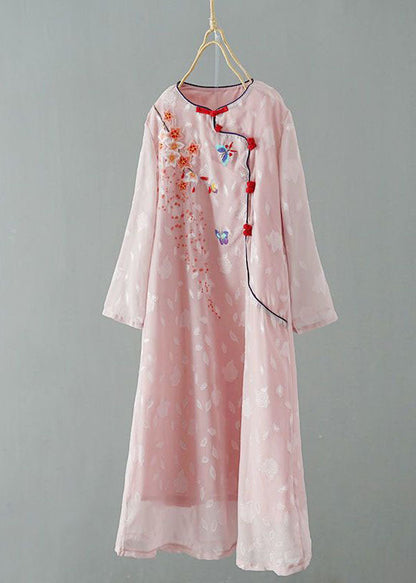 Chinese Style Pink Embroideried Patchwork Chiffon Dress Spring LY1725 - fabuloryshop