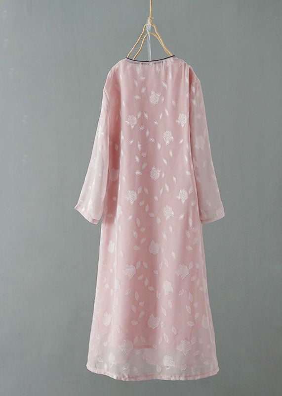 Chinese Style Pink Embroideried Patchwork Chiffon Dress Spring LY1725 - fabuloryshop