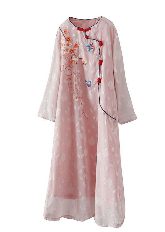 Chinese Style Pink Embroideried Patchwork Chiffon Dress Spring LY1725 - fabuloryshop