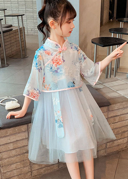 Chinese Style Pink Embroideried Patchwork Chiffon Kids Girls Dress Summer LY6522 - fabuloryshop