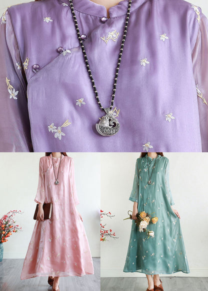 Chinese Style Pink Embroideried Patchwork Silk Dresses Summer LY2629 - fabuloryshop