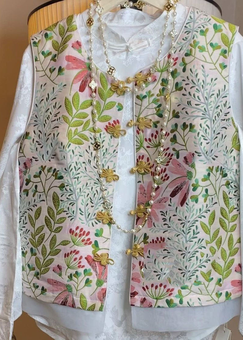 Chinese Style Pink O Neck Embroideried Patchwork Silk Vest Sleeveless LY4144 - fabuloryshop