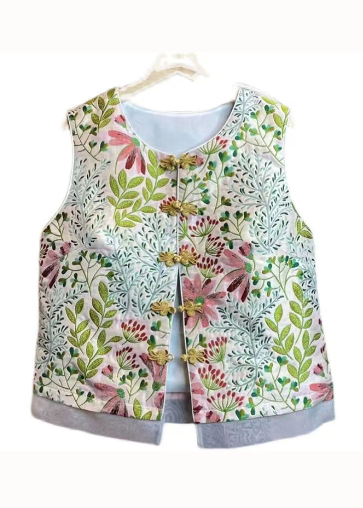 Chinese Style Pink O Neck Embroideried Patchwork Silk Vest Sleeveless LY4144 - fabuloryshop