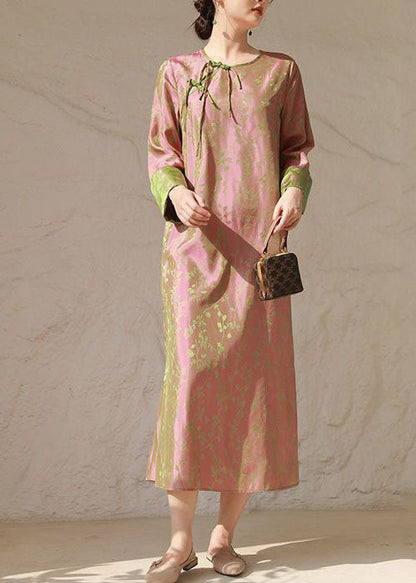 Chinese Style Pink O Neck Tasseled Patchwork Print Silk Dresses Spring LY1715 - fabuloryshop